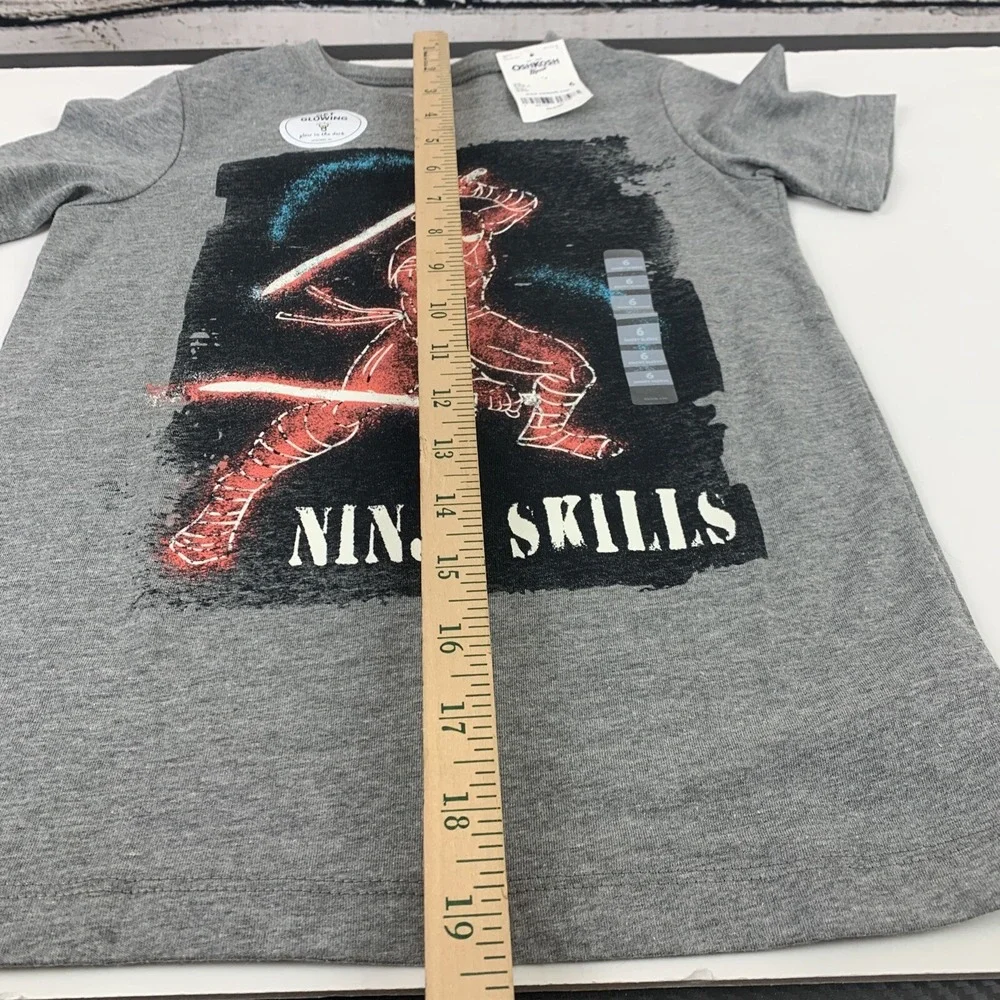 Oshkosh Boys Ninja S/S Glow in the Dark Tee T Shirt‎ Gray 🆕 [Boy's Size 6] NWT
